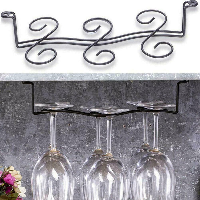 Iron Under Shelf Cupboard Hanging Metal Wine Glasses Holder Rack Bar U9A0