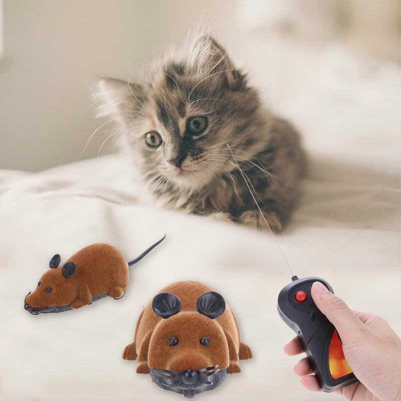 Wireless Electric RC Flocking Rat Toys Pet Cat Remote Control Mouse (Brown)