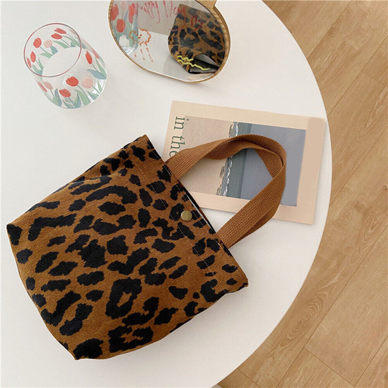 Retro Animal Pattern Corduroy Cooler Lunch Bag Portable Food Bento Case Handbags