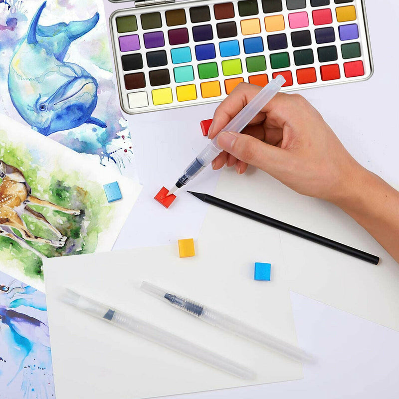 Professional 50 Colors Watercolor Paint Draw Painting + Water Brush Pigments Set