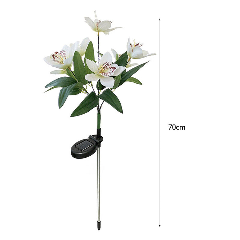 2x LED Solar Garden Orchid Light Waterproof Landscape Fence Decor (White) Newly
