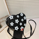 PU Leather Women Heart-shaped Crossbody Bag Women Flower Printed Purse Handbags