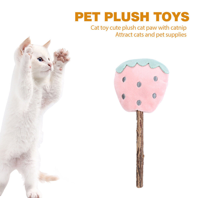 Pet Cat Plush Teething Toys Catnip Lollipop Pet Molar Sticks (Strawberry)