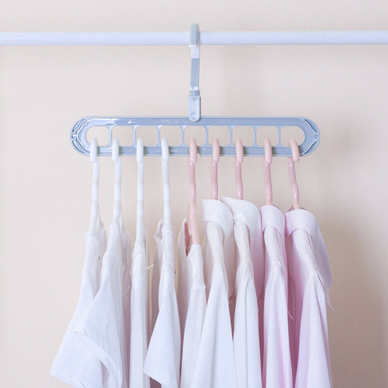 Clothes Wardrobe Hanger Hook Clothing Hanging Rack Shelf Organizer (Blue) Newly
