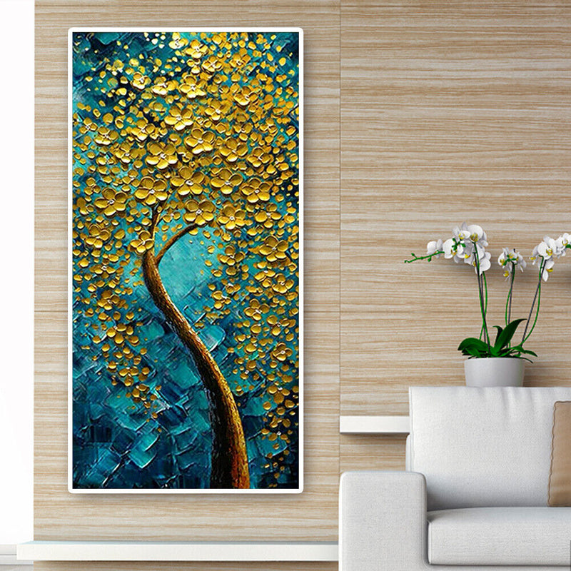 DIY Golden Flower Tree Diamond Painting Full Round Rhinestone Embroidery Mo