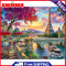 Riverside Tower Oil Paint By Numbers Kits DIY Handpainted on Canvas Wall Picture