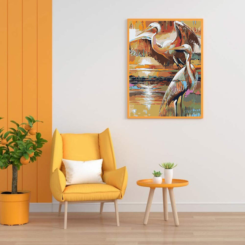 Hand Painted Oil Paint Kill Time Picture Colouring Egret Birds Pattern Artcraft
