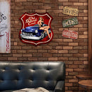 Sexy Car Lady Metal Tin Sign for Bar Pub Decorative Iron Painting Shield Shape
