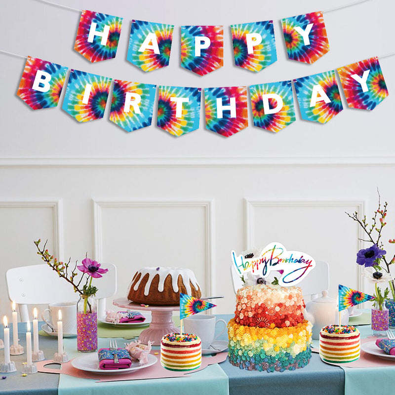 Birthday Party Decorations Set 31pcs Tie Dye Happy Birthday Supplies Banner