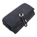 Waffle Microfiber Golf Ball Club Cleaning Towel with Carabiner Hook (Black)