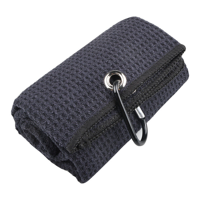 Waffle Microfiber Golf Ball Club Cleaning Towel with Carabiner Hook (Black)