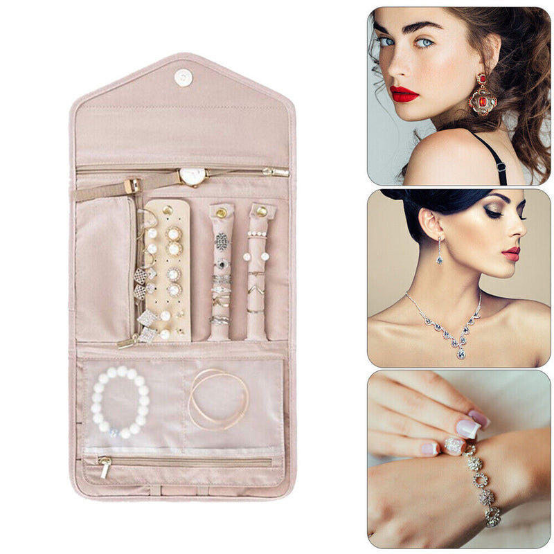 Jewelry Storage Bag Foldable Jewelry Case Durable Polyester Handbag (Pink)