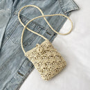 Straw Messenger Bag Boho Beach Hollow Shoulder Small Phone Purse (Beige)