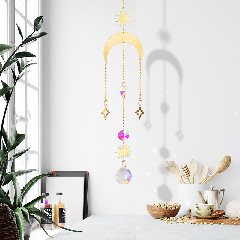 Suncatcher Crystal Star Moon Sun Chandelier Pendant Prism Hanging Lamp Ornament