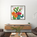 Partial Cross Stitch DIY Kits Printed Prickly Pear Flower Wall Art Handicraft