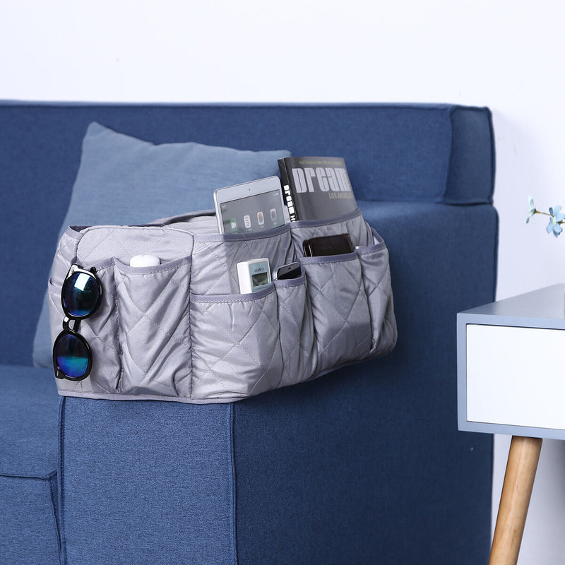 Armchair Caddy Non Slip Sofa Armrest Organizer with 14 Pockets (Grey)