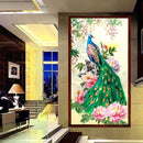 Peacock Peony Flower 5D DIY Diamond Cross Painting Sewing Crafted Diamond Stick