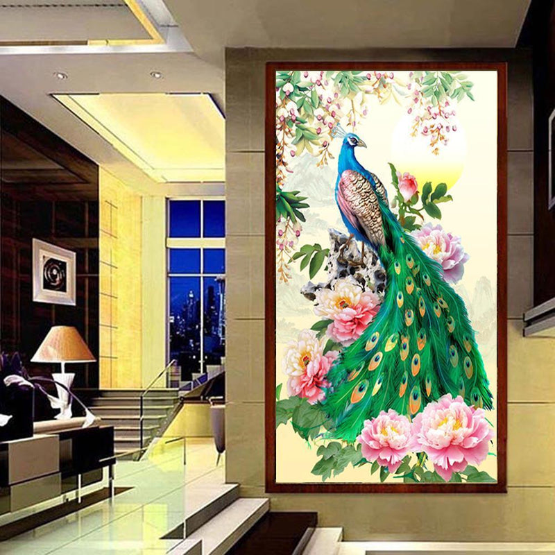 Peacock Peony Flower 5D DIY Diamond Cross Painting Sewing Crafted Diamond Stick