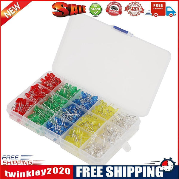 500pcs 5mm LED Diode Light Assorted Kit DIY Set White Yellow Red Green Blue