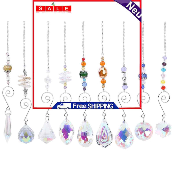 Crystal Ornaments - Clear Crystals Hanging Pendants Charm Ornaments Pack of 9