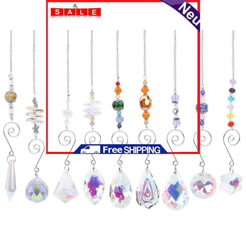 Crystal Ornaments - Clear Crystals Hanging Pendants Charm Ornaments Pack of 9