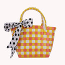 Handmade Woven Plaid Basket Tote Women Silk Scarf Small Handbag (Yellow)