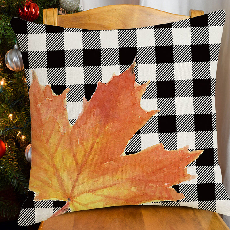 Fall Pumpkin Pillow Covers Linen Cushion Buffalo Plaid Pumpkin Pillow Cover