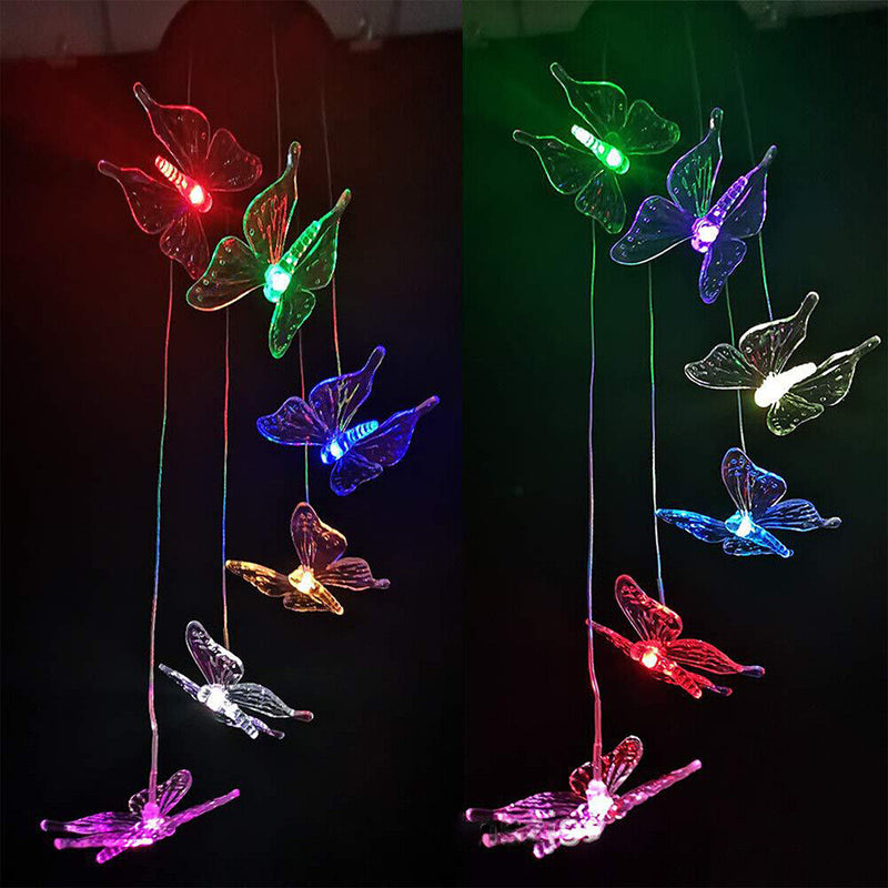 LED Solar Wind Chime Butterfly Light Color Changing IP65 Hanging Lamp (C) Newly
