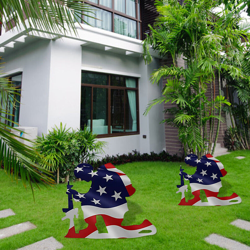 American Flag Kneeling Soldier Pattern Acrylic Garden Yard Weathered Flag Decor