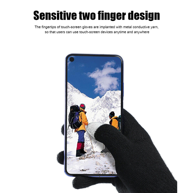Full Finger Knitted Gloves Men Women Bike Warm Touch Screen Mittens (Black)