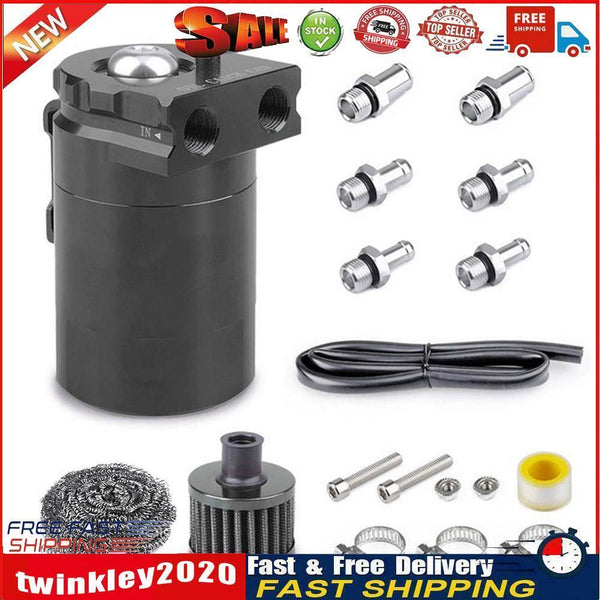 Car Baffled Oil Catch Can Tank with Filter Hose Cleaner Reservoir (Black) Newly