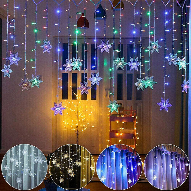 4m LED Snowflake Icicle Lamp Curtain String Lights Christmas (US Colorful)
