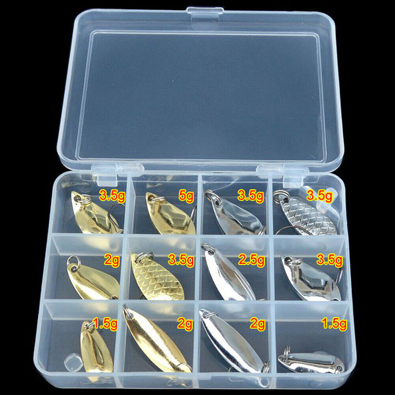 12pcs Trout Spoon Bait Metal Fishing Lure Hard Jigs Baits Fishing Tackles Tools