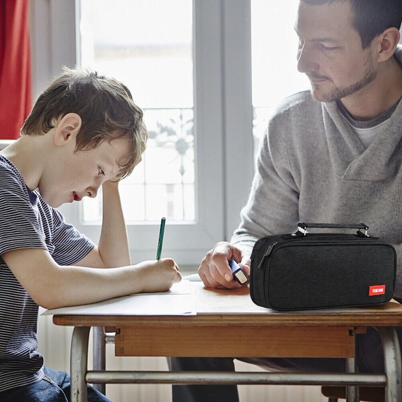 Large Capacity Pencil Case Spacious Canvas Stationery Storage Bag (Black)