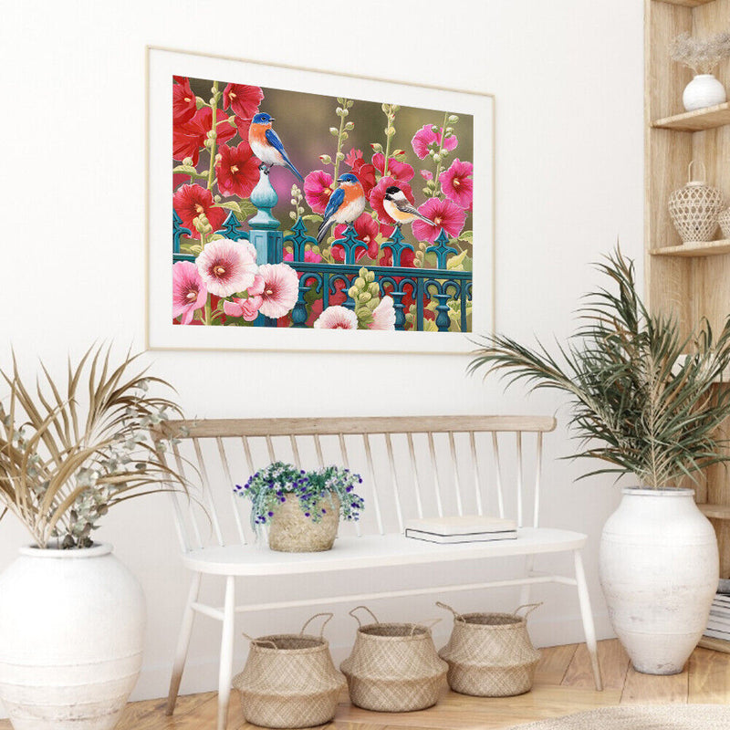 Fence Birds Flowers Oil Paint By Numbers Kit DIY Acrylic Painting on Canvas Arts