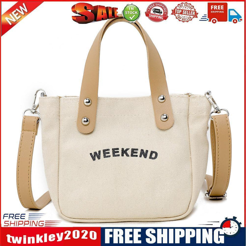 Letter Print Shoulder Satchel Handbags Canvas Women Crossbody Bags (White)