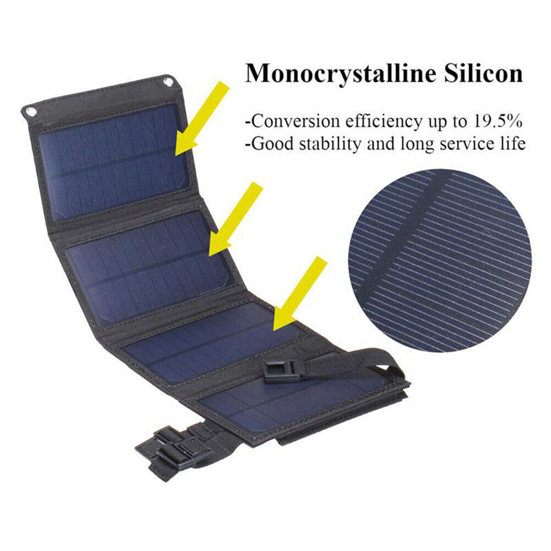 USB Solar Panel Waterproof Folding 20W Solar Cell Charger for Phone (Black)