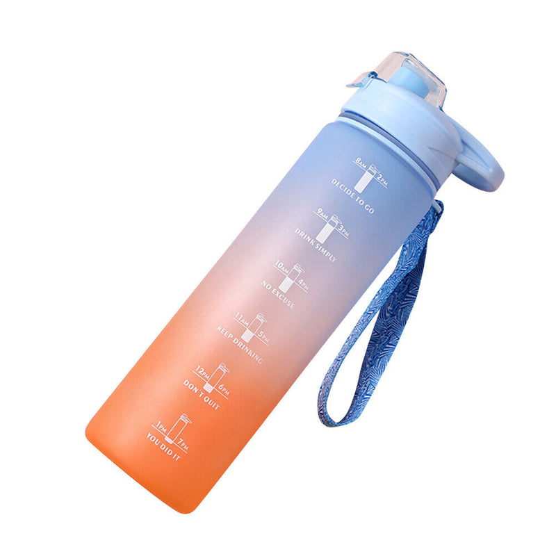 1000ml Sports Water Bottle with Time Marker Outdoor Fitness Cups (Blue) Newly