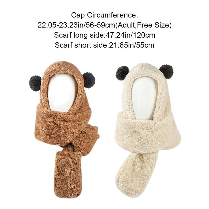 Earmuff Cute Plush Warm Hat Scarf Set Beanies Caps Winter Hats Panda Ear Hat