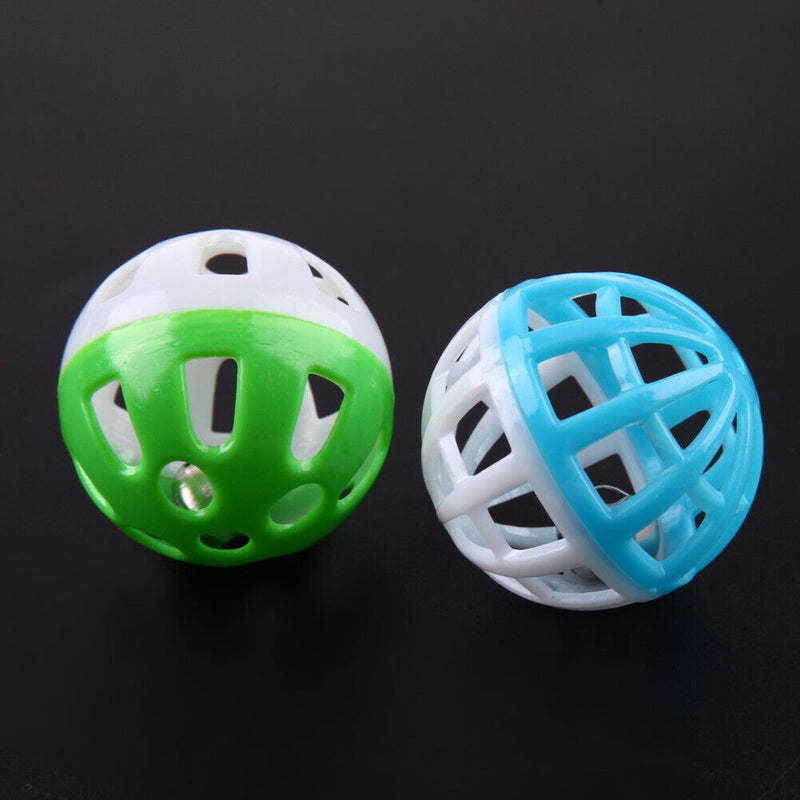 10pcs Plastic Hollow Out Round Pet Cat Colorful Ball Toys With Small Bell