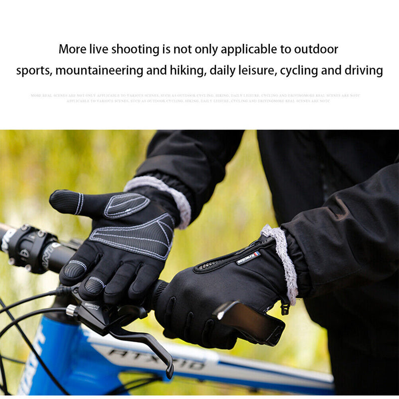 1 Pair Winter Anti-Brief Bike Cycling Fleece Gloves Windproof Full Finger Center