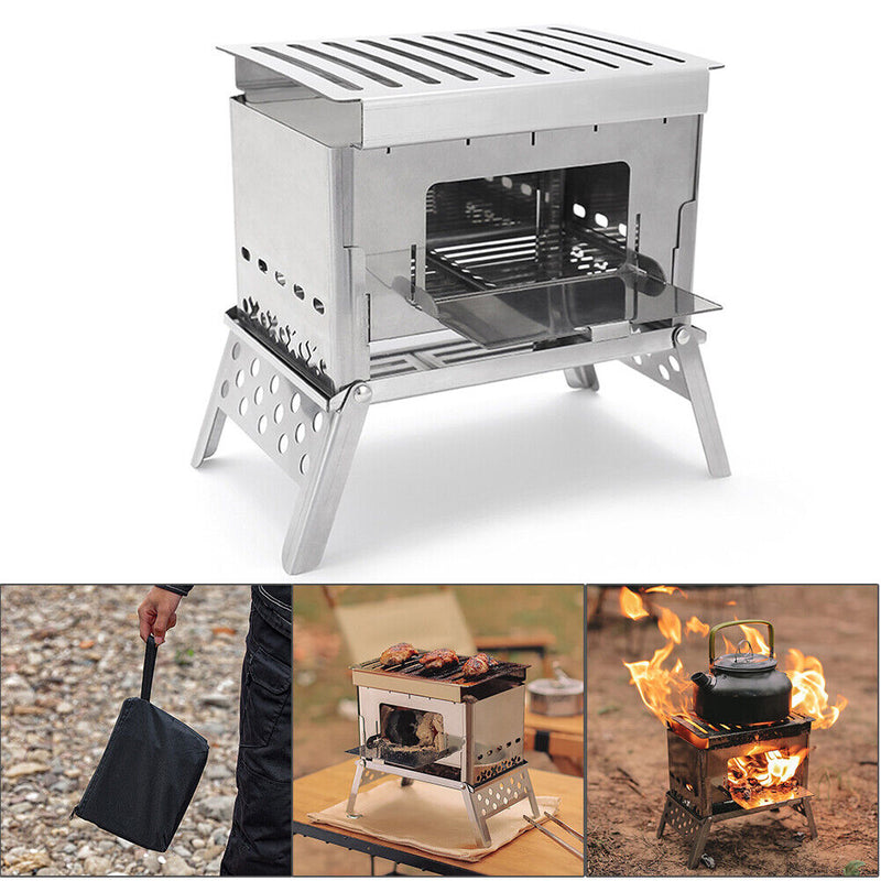 Mini Portable Camping Stove Lightweight Fire Wood Heater with Bag for Picnic BBQ