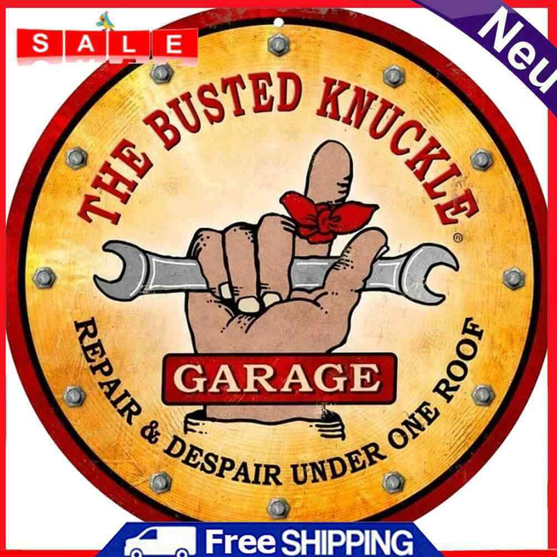 Busted Knuckle Garage Round Retro Metal Plate Tin Sign for Bar Club Home Decor