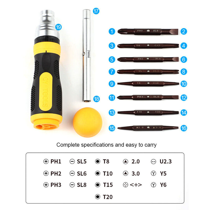 Durable 19 in 1 Two-Way Ratchet Screwdriver Anti Slip Handle Screw Driver
