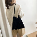 Women Fashion Plush Shoulder Bag Winter Large Capacity Handbags (B Black)