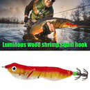 103mm LED Luminous Wood Shrimp Bait Squid Jigs Hook Fishing Lures (Red)