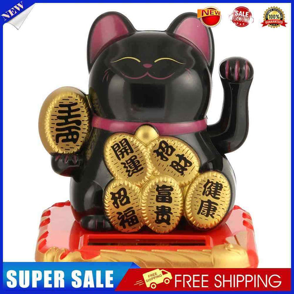 3pcs Chinese Lucky Cat Wealth Waving Shaking Hand Welcome Craft(Black)