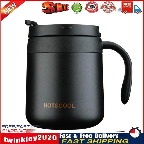 350ml Stainless Steel Vacuum Flask Handle Lid Portable Water Cup (Black) Newly