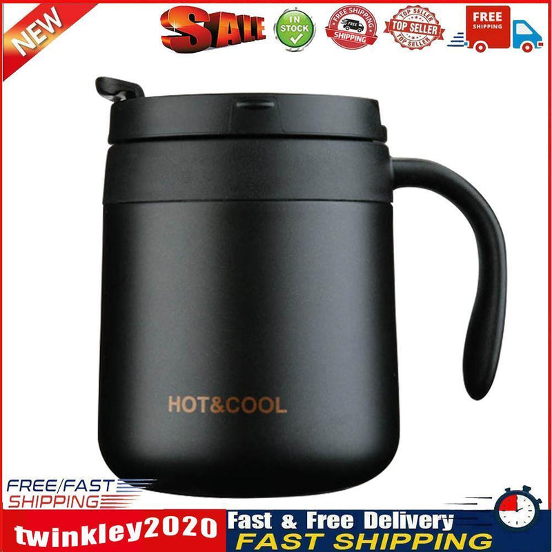 350ml Stainless Steel Vacuum Flask Handle Lid Portable Water Cup (Black) Newly