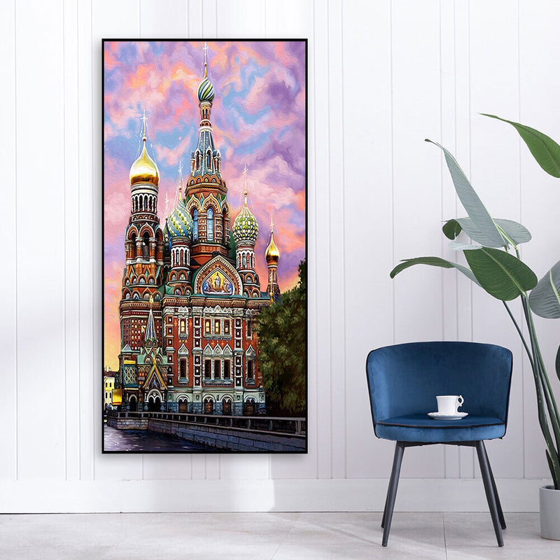 Ancient Castle Oil Paint By Numbers Kits DIY Handpainted on Canvas Wall Art